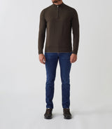 Pull col zippé coton - cachemire kaki "Simon" - IZAC