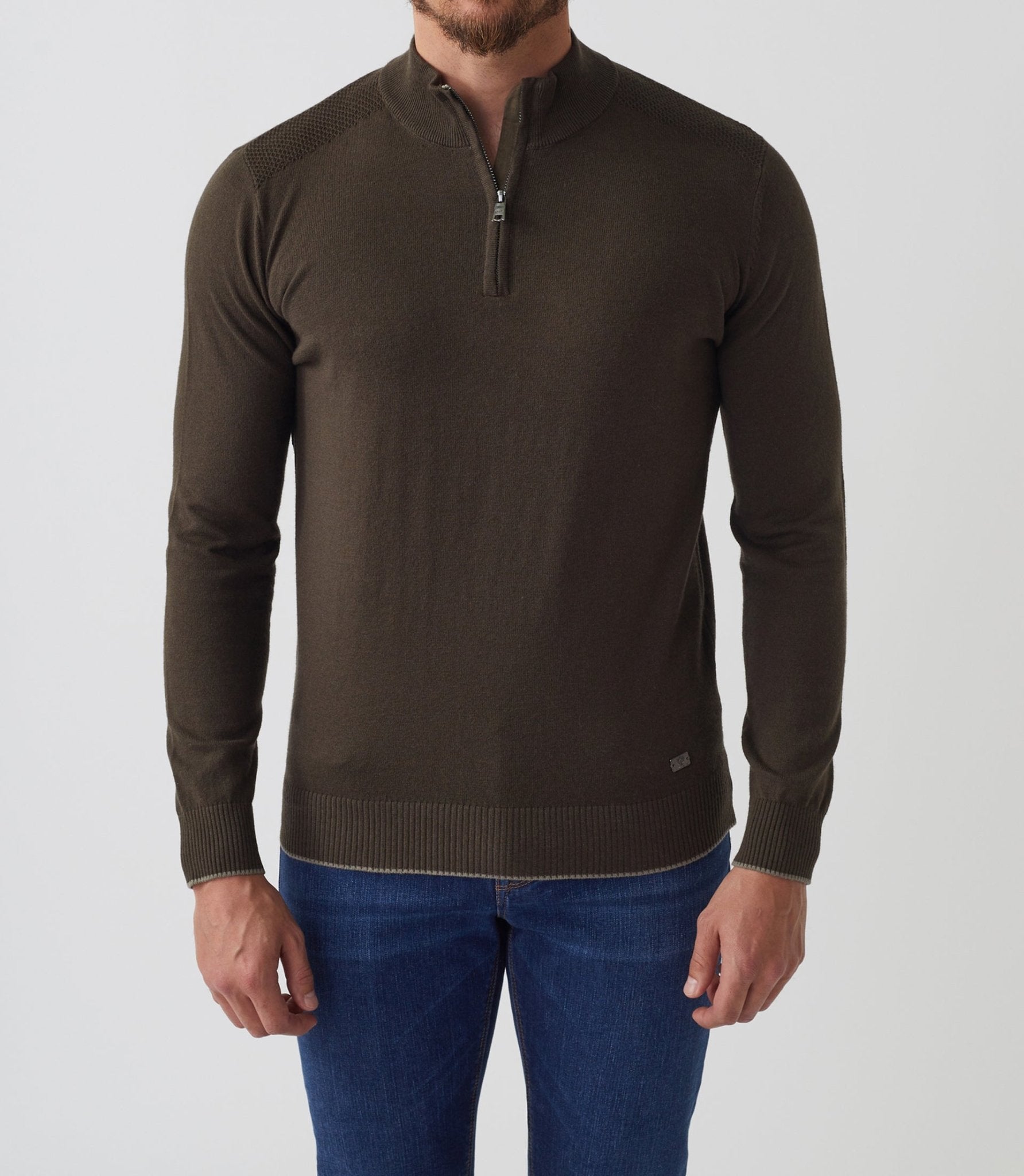 Pull col zippé coton - cachemire kaki "Simon" - IZAC