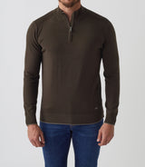 Pull col zippé coton - cachemire kaki "Simon" - IZAC