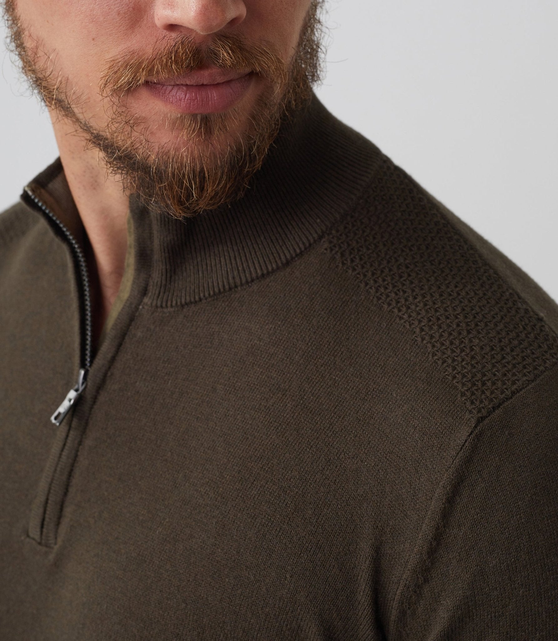 Pull col zippé coton - cachemire kaki "Simon" - IZAC