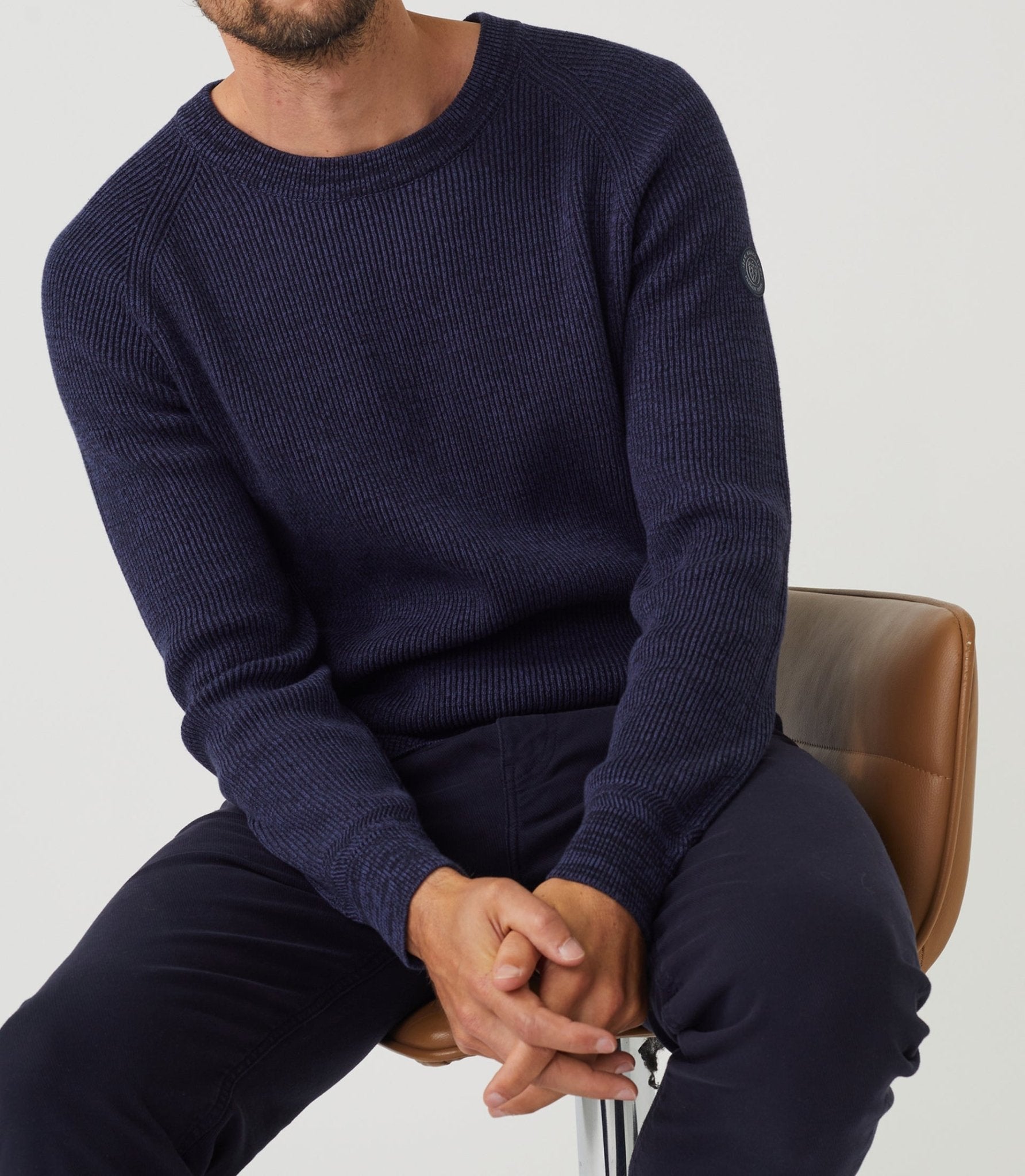 Pull col rond marine "Siricio" - IZAC