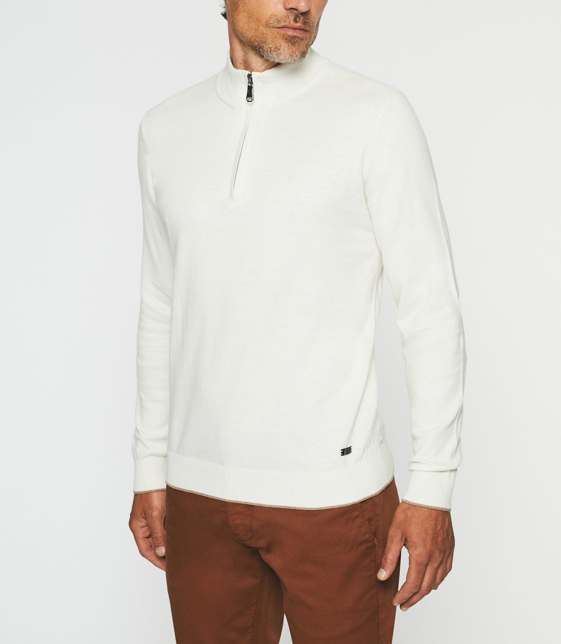 Pull col zippé en coton - cachemire écru BACARY - IZAC