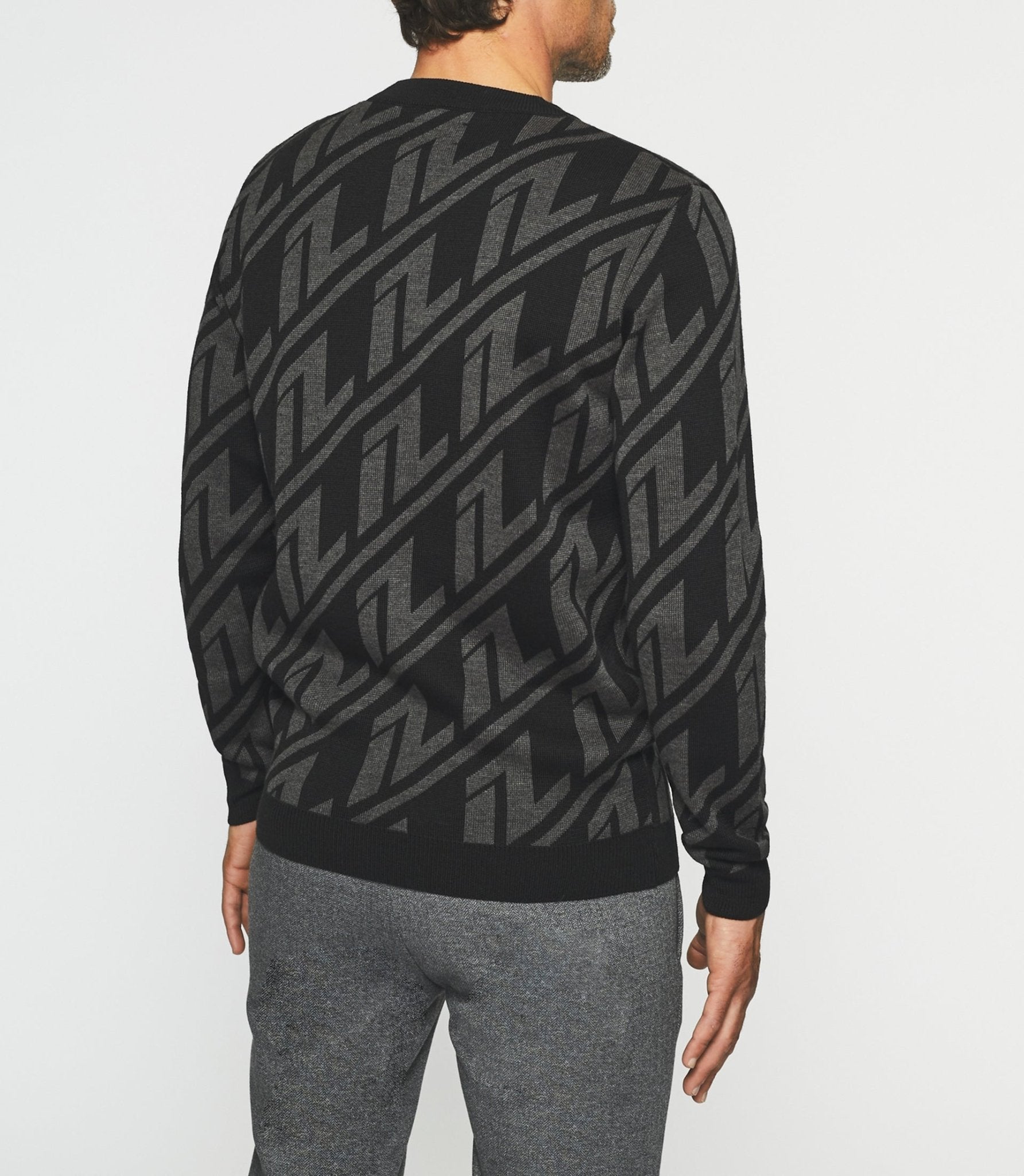 Pull col rond en laine noir et anthracite BARCLAY - IZAC
