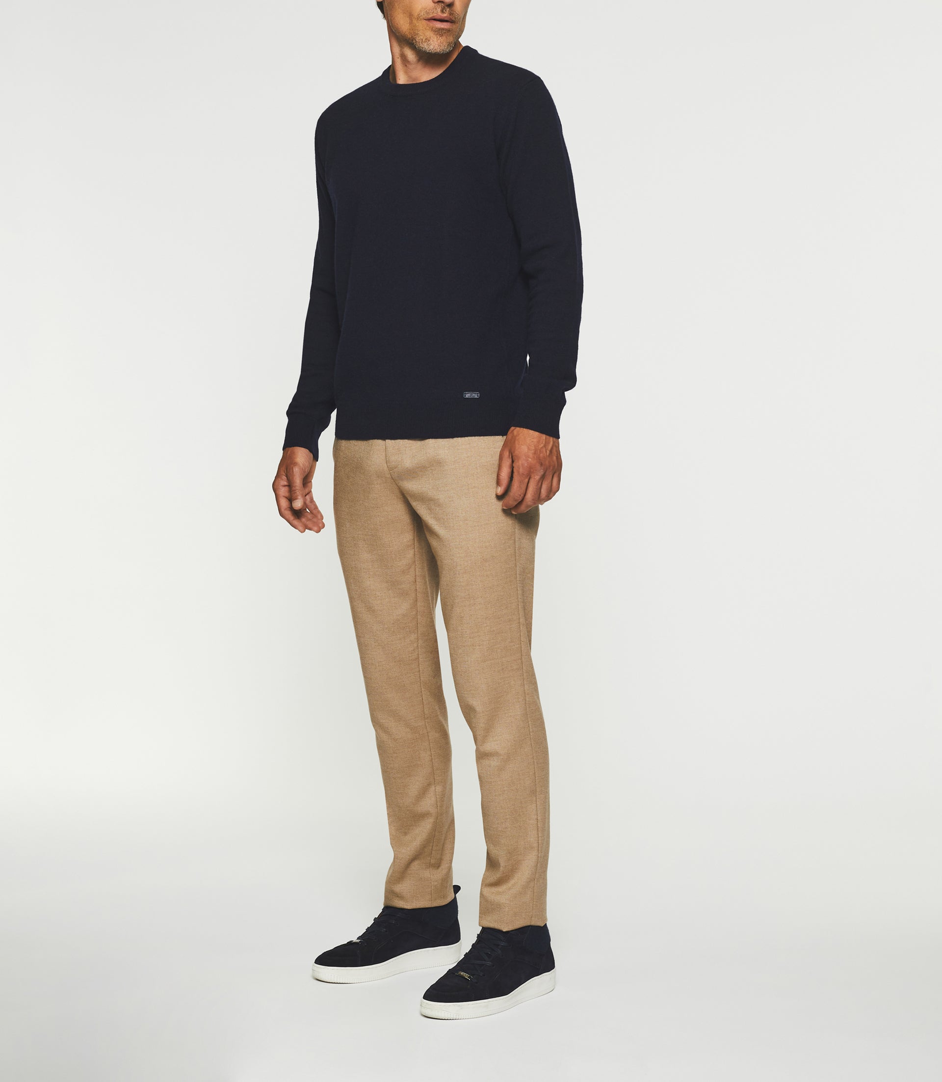 Pull col rond en laine - cachemire marine BERTOLDO - IZAC