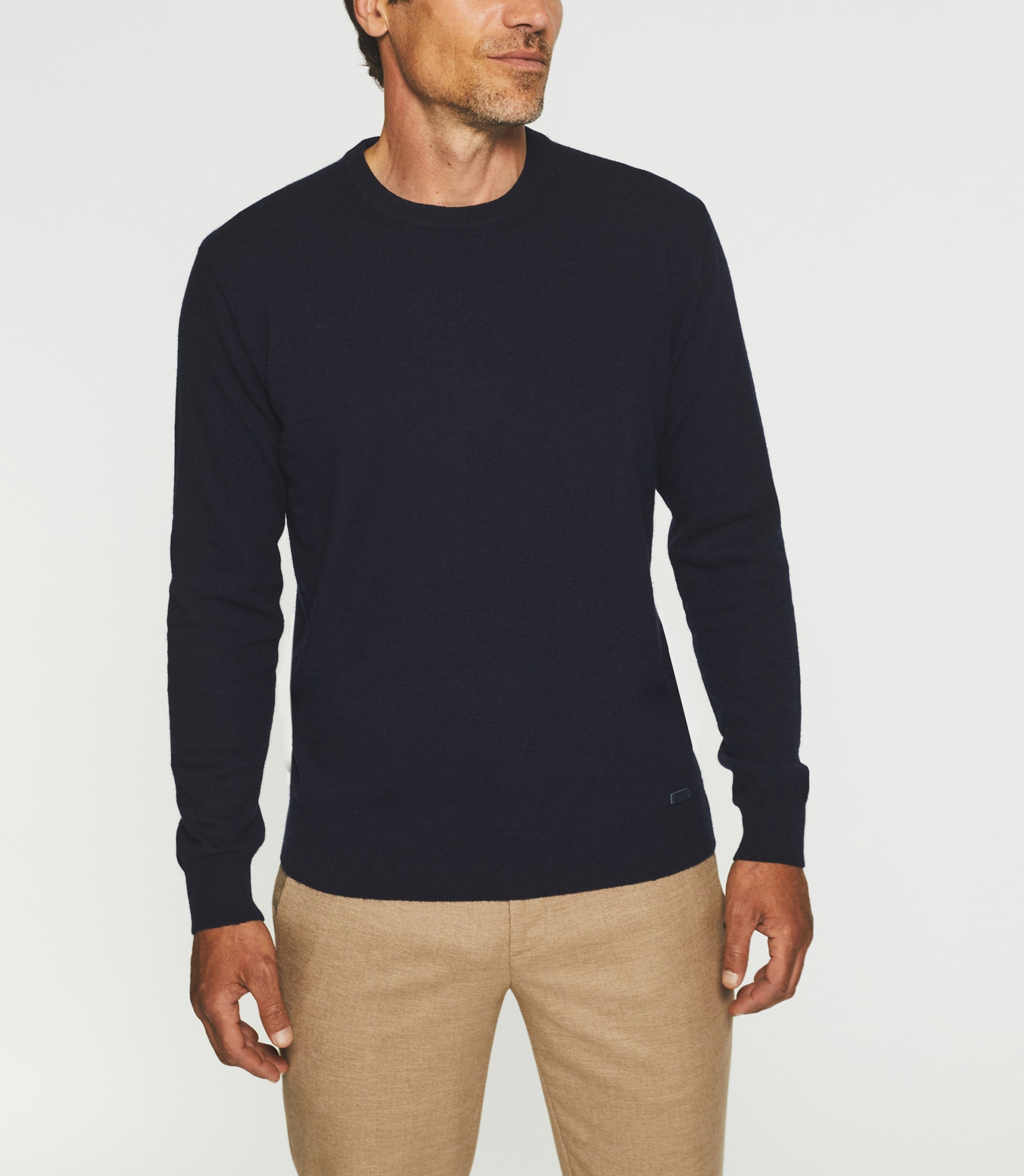 Pull col rond en laine - cachemire marine BERTOLDO - IZAC