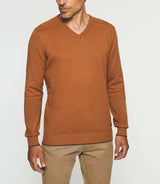 Pull col V en coton - cachemire camel BRENT - IZAC