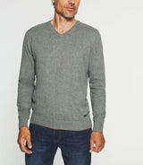 Pull col V en coton - cachemire gris chiné BRENT - IZAC