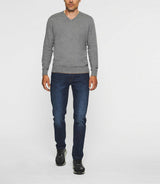 Pull col V en coton - cachemire gris chiné BRENT - IZAC