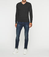 Pull col V en coton - cachemire bleu indigo BRENT - IZAC