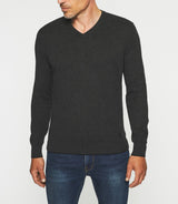 Pull col V en coton - cachemire bleu indigo BRENT - IZAC