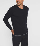 Pull col V en coton - cachemire marine BRENT - IZAC