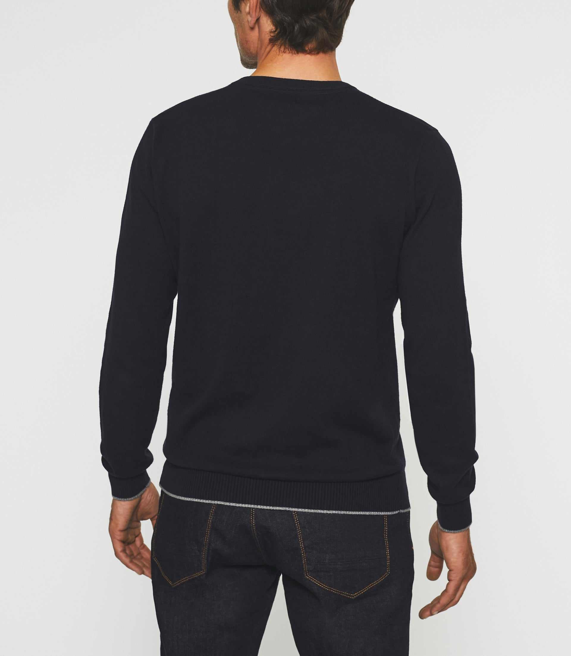 Pull col V en coton - cachemire marine BRENT - IZAC
