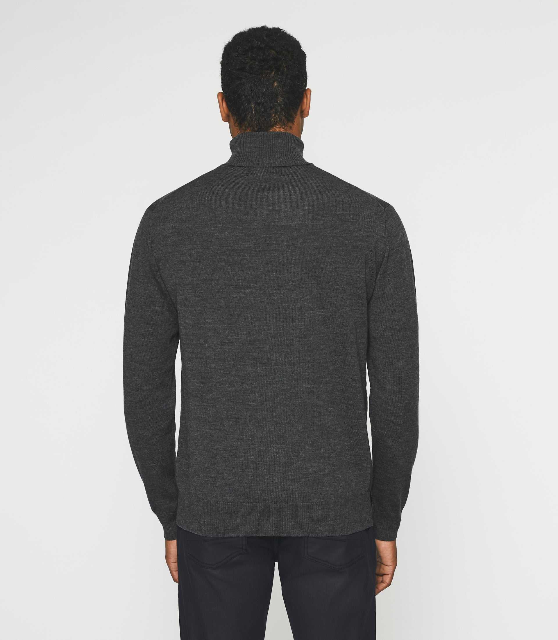 Pull col roulé en laine mérinos gris anthracite BRUNO - IZAC