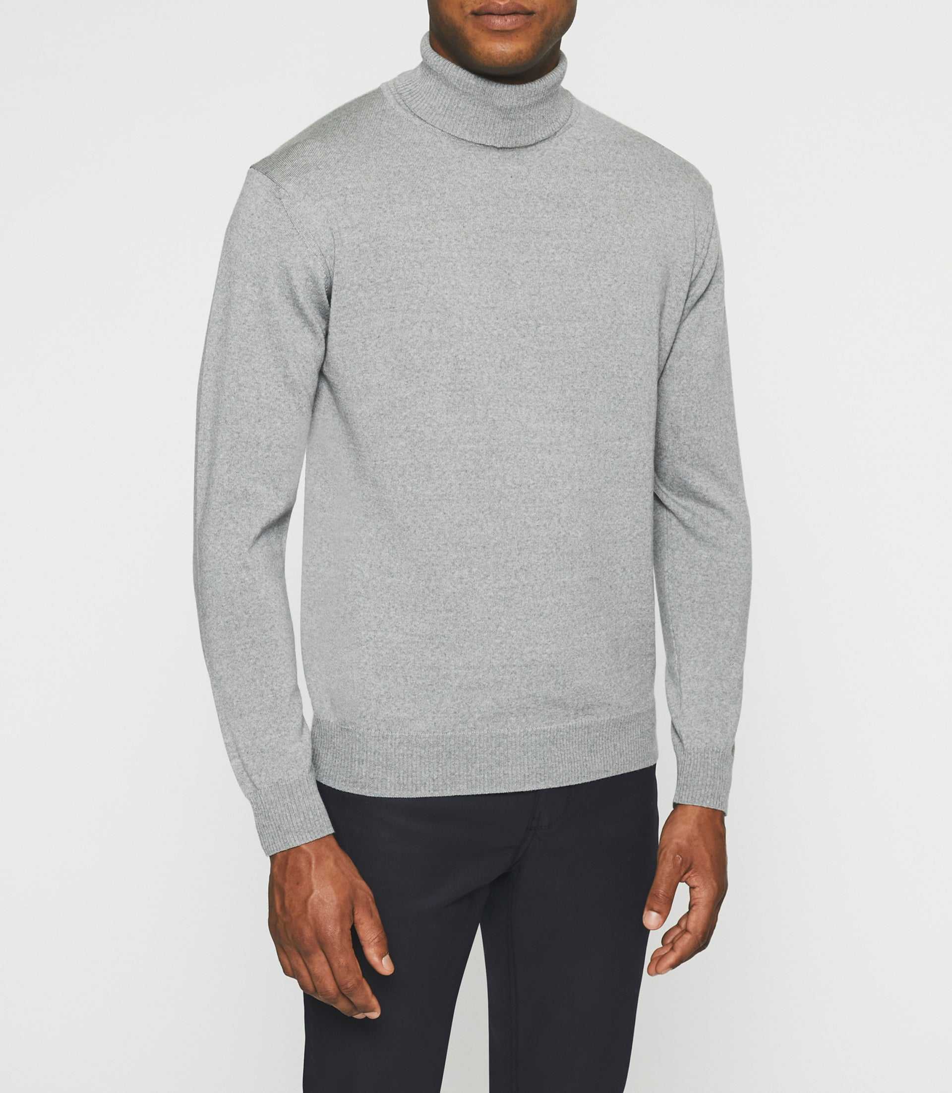 Pull col roulé en laine mérinos gris chiné BRUNO - IZAC