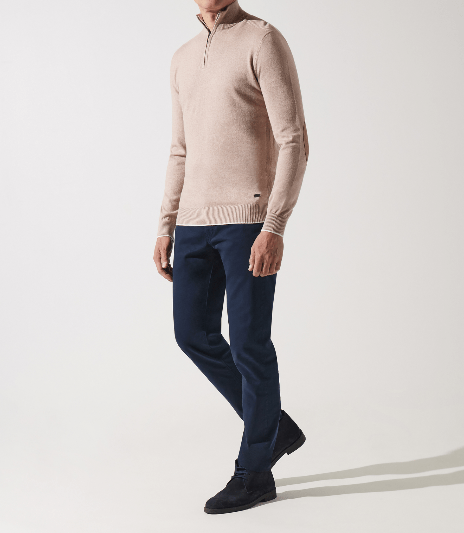 Pull col zippé camionneur beige rose - IZAC