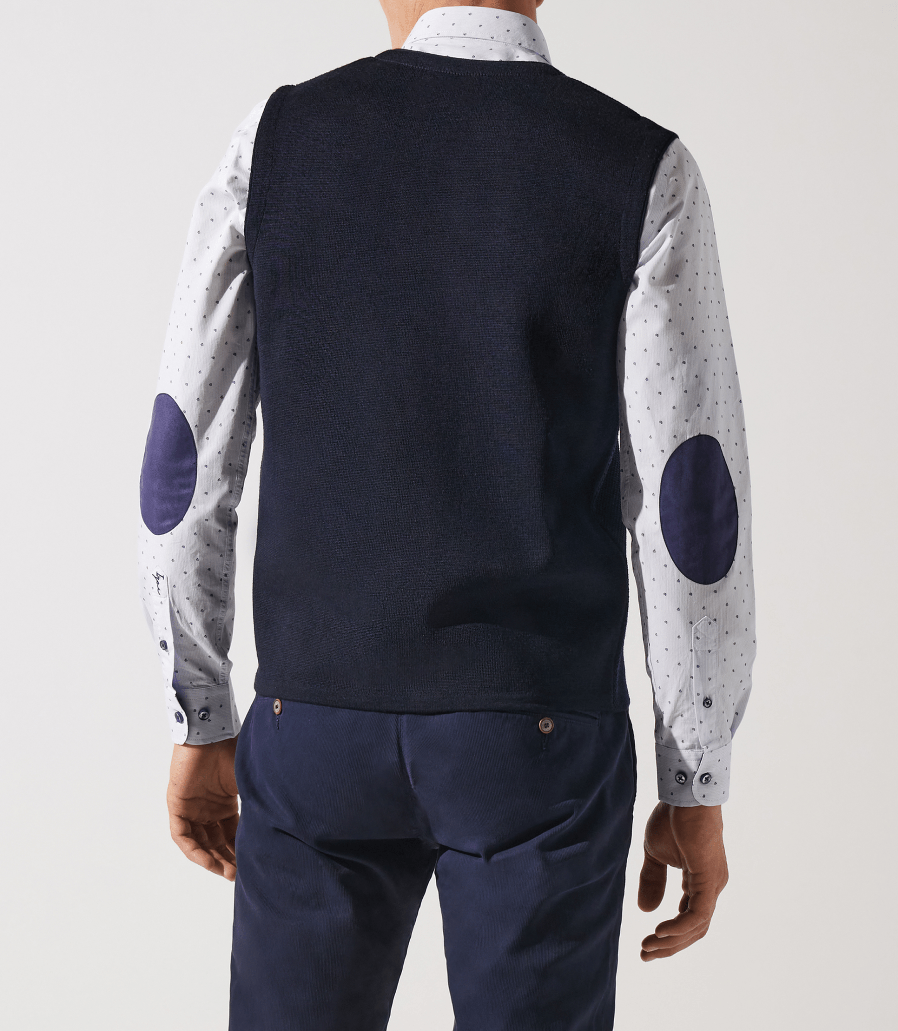 Gilet boutonné sans manches marine en mérinos - IZAC