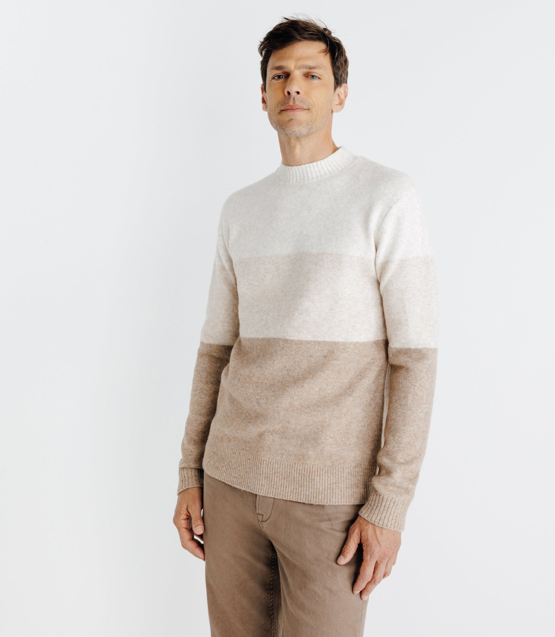 Pull col rond rayé écru - IZAC