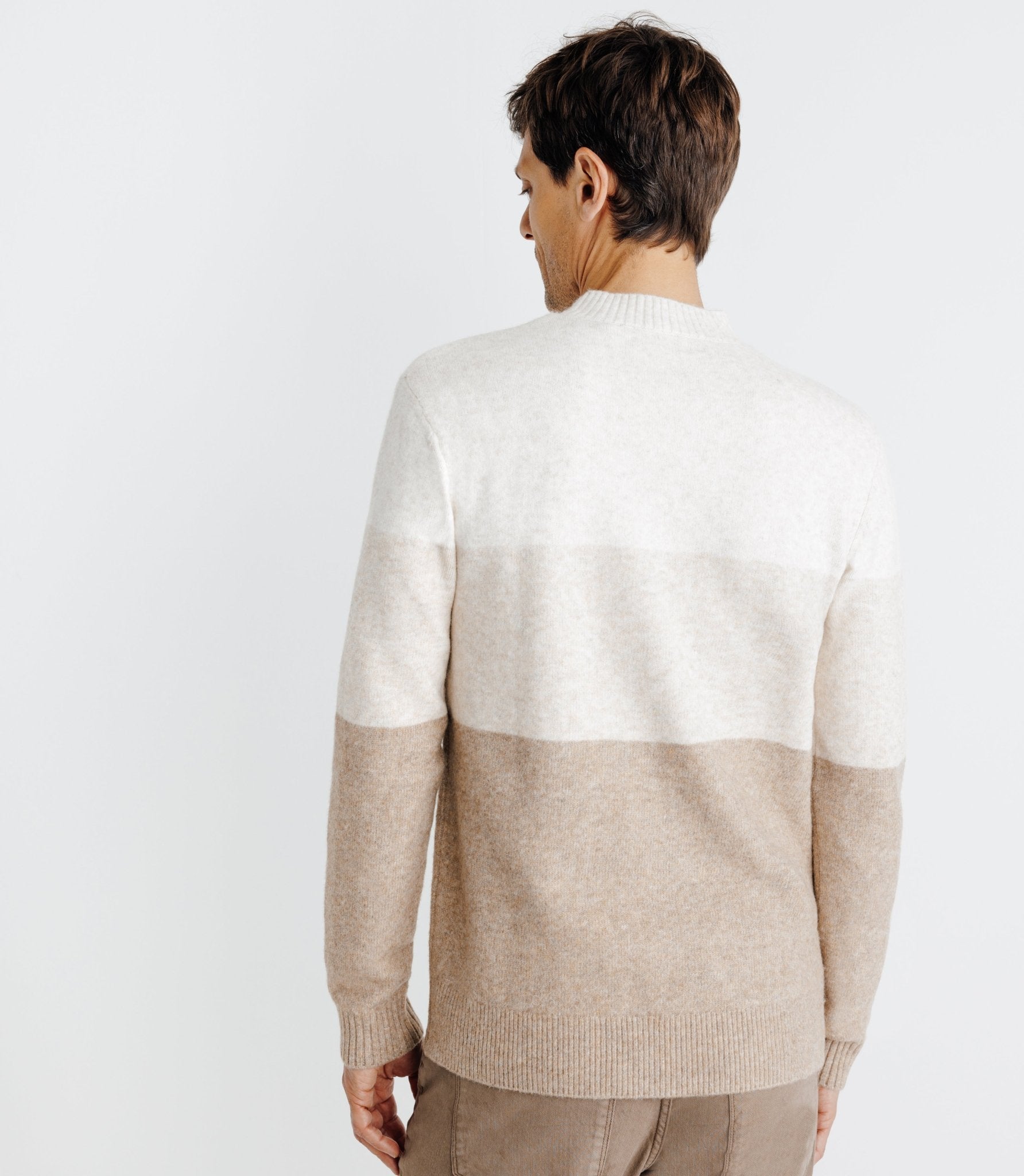 Pull col rond rayé écru - IZAC