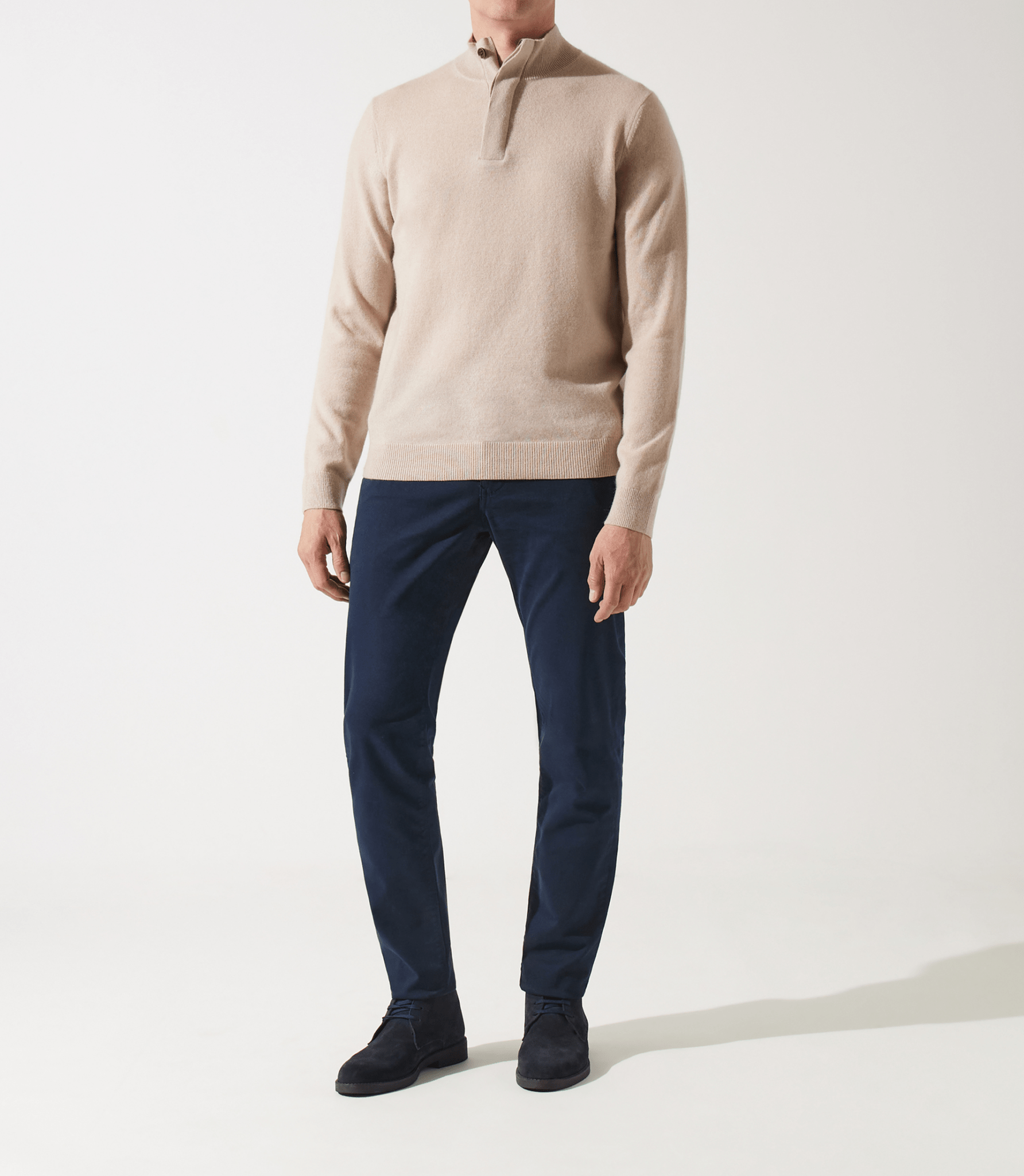 Pull col zippé et boutonné 100% cachemire beige - IZAC