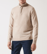 Pull col zippé et boutonné 100% cachemire beige - IZAC