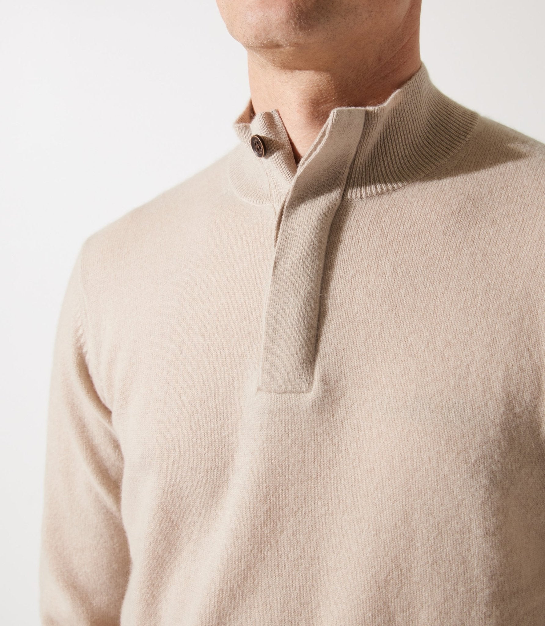 Pull col zippé et boutonné 100% cachemire beige - IZAC