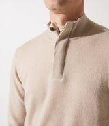 Pull col zippé et boutonné 100% cachemire beige - IZAC