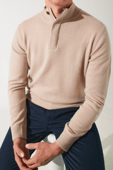 Pull col zippé et boutonné 100% cachemire beige - IZAC