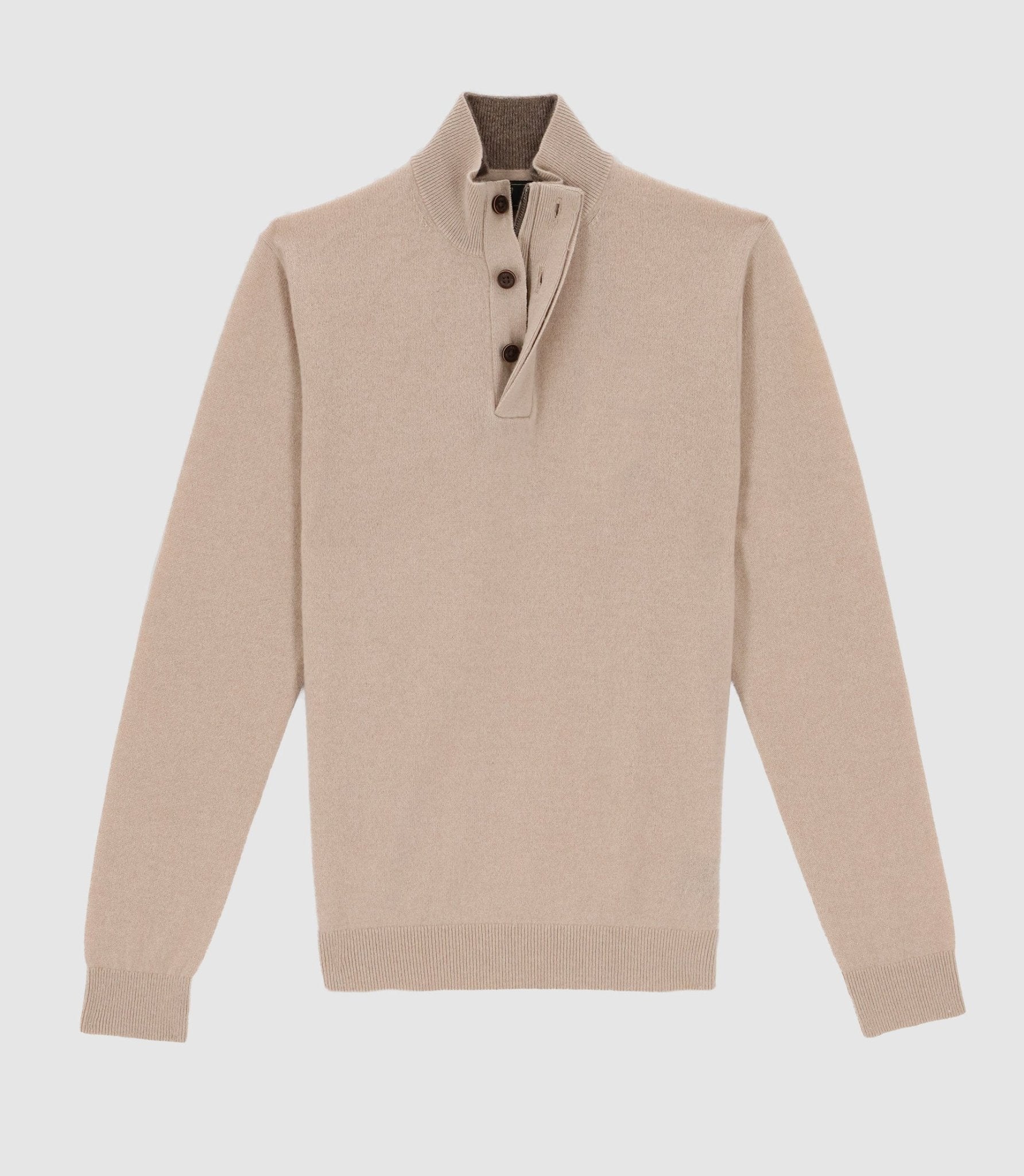 Pull col zippé et boutonné 100% cachemire beige - IZAC