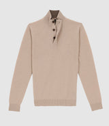 Pull col zippé et boutonné 100% cachemire beige - IZAC