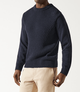 Pull col rond rayé marine - IZAC