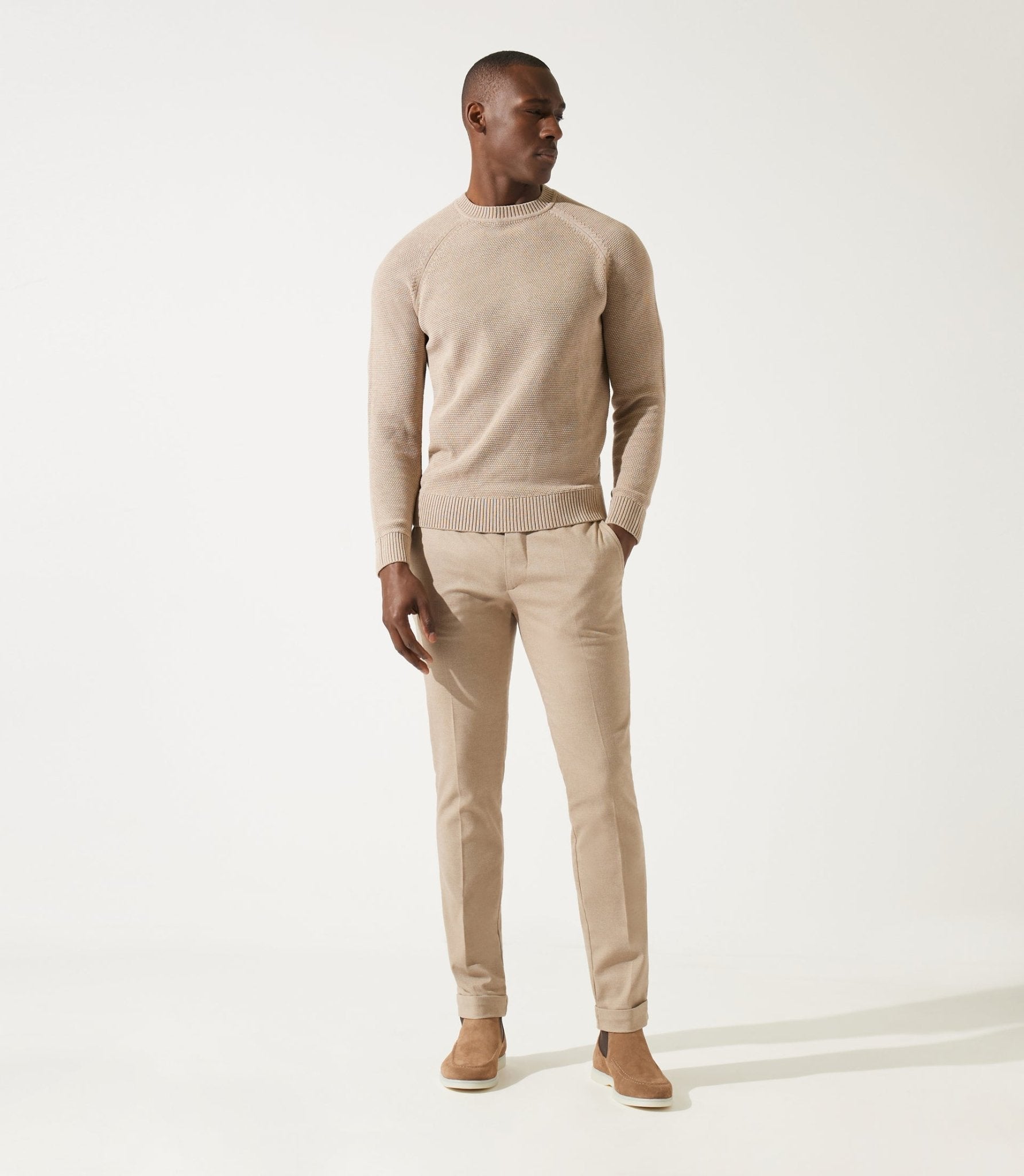 Pull beige col rond jeux de point - IZAC