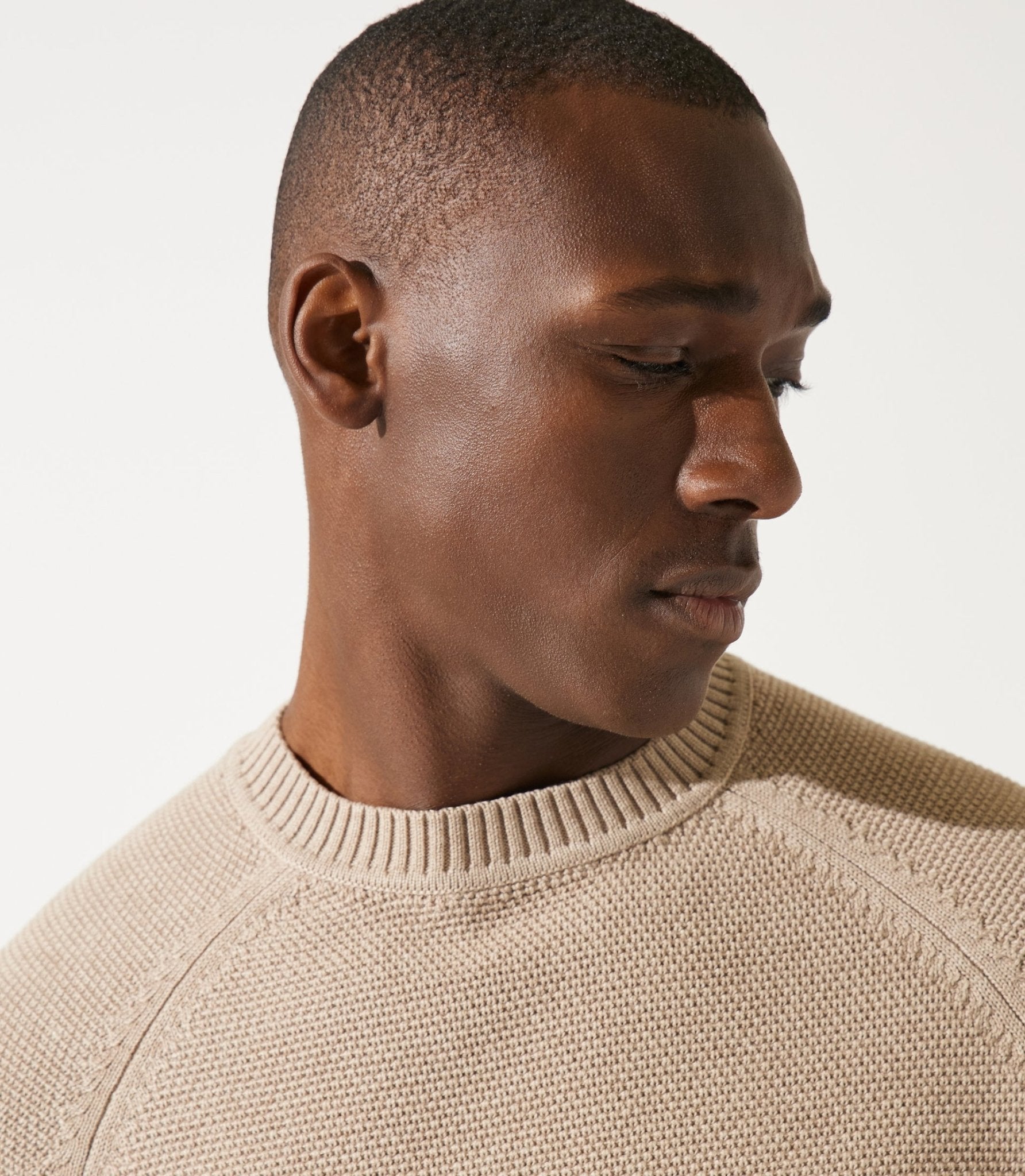 Pull beige col rond jeux de point - IZAC