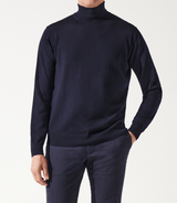 Pull col roulé marine 100% mérinos - IZAC