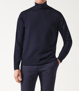 Pull col roulé marine 100% mérinos - IZAC