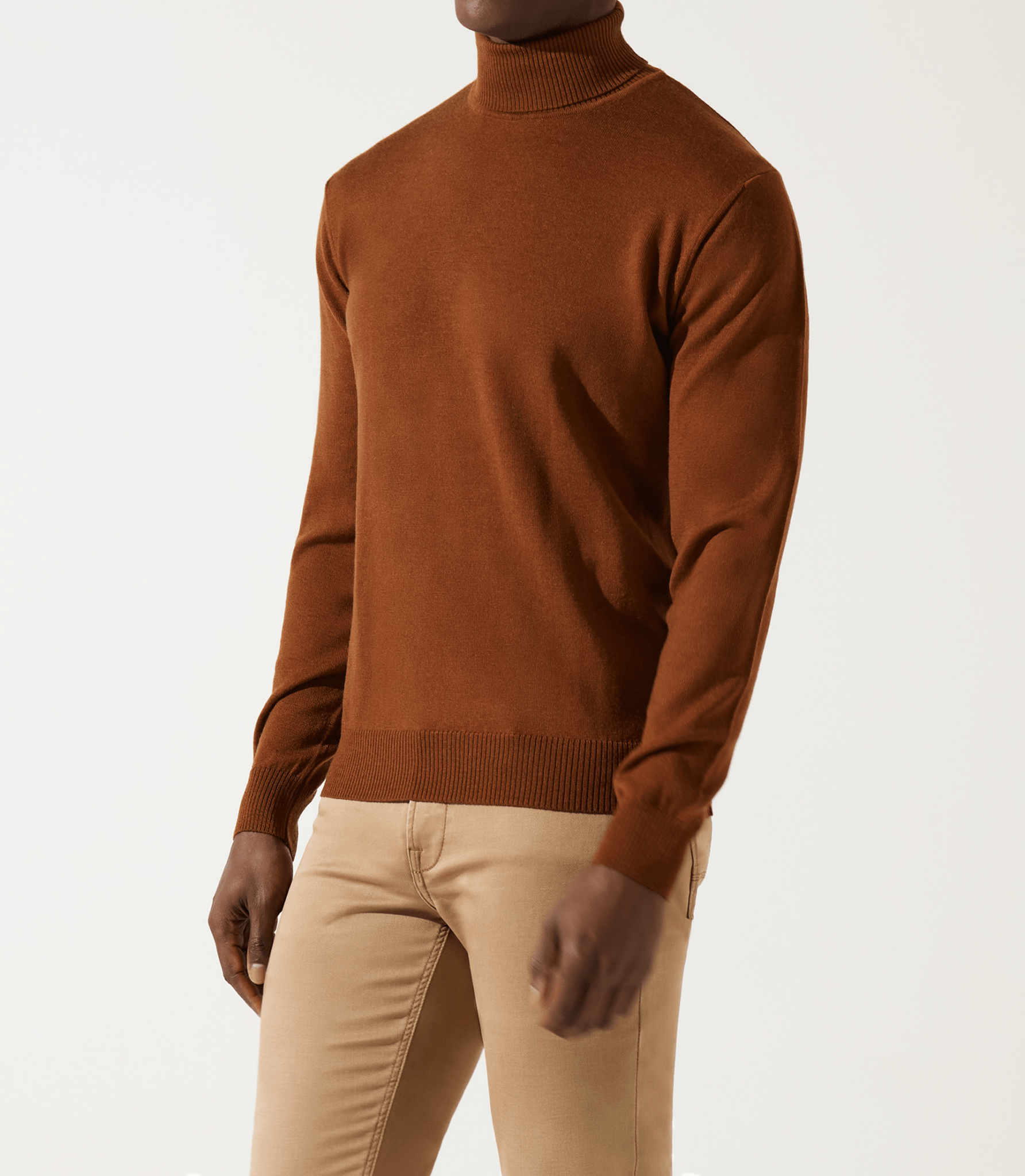 Pull col roulé marron 100% mérinos - IZAC