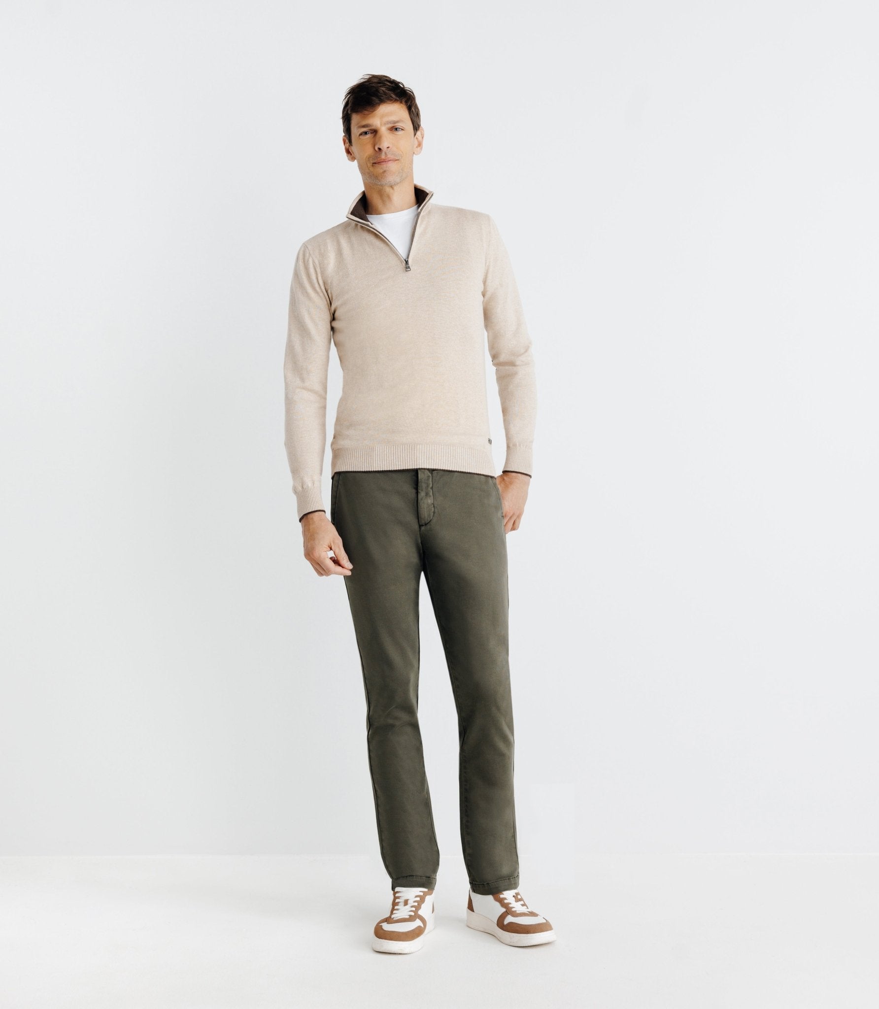 Pull col montant zippé beige - IZAC