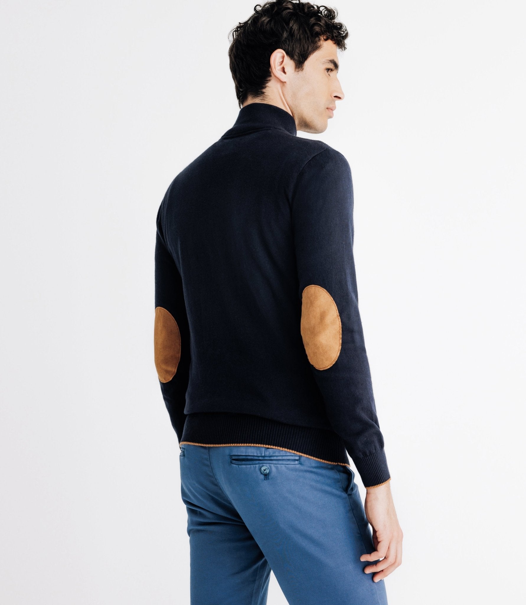 Pull coton/cachemire col zippé bleu marine - IZAC