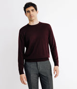 Pull en laine mérinos col rond bordeaux - IZAC