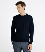 Pull en laine mérinos col rond marine - IZAC