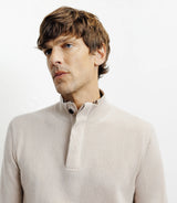 Pull col zippé et boutonné 100% cachemire beige - IZAC
