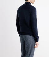 Pull col zippé et boutonné 100% cachemire marine - IZAC