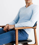 Pull col V manches longues bleu ciel - IZAC