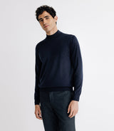 Pull en laine mérinos col cheminée marine - IZAC