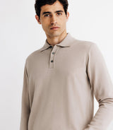 Pull col polo en laine mérinos beige - IZAC