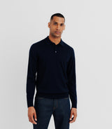 Pull col polo en laine mérinos bleu marine - IZAC