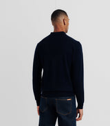 Pull col polo en laine mérinos bleu marine - IZAC