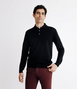 Pull col polo en laine mérinos noir - IZAC