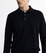 Pull col polo en laine mérinos noir - IZAC