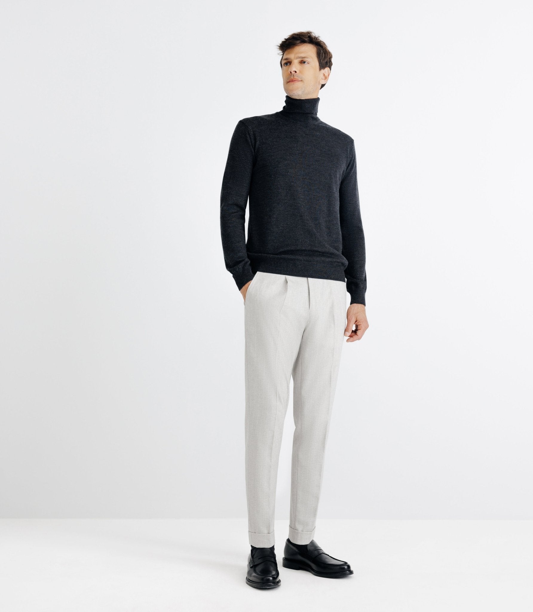 Pull col roulé en laine mérinos anthracite - IZAC