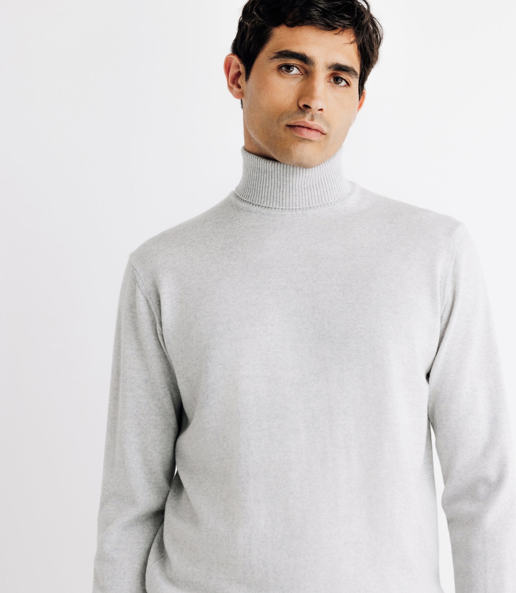Pull col roulé en laine mérinos gris - IZAC